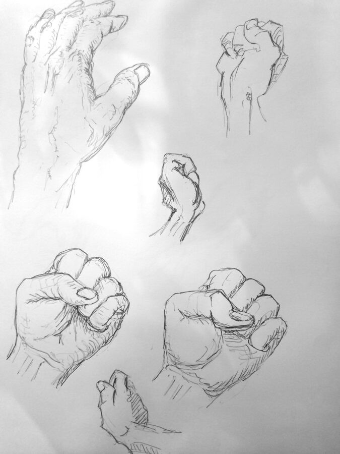 Studies of hands from life and from George Bridgman's studies.
