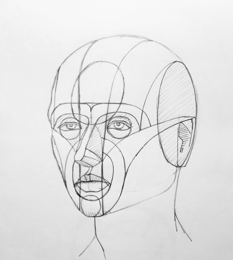 Drawing based on Frank Reilly's heads, 3/4 view