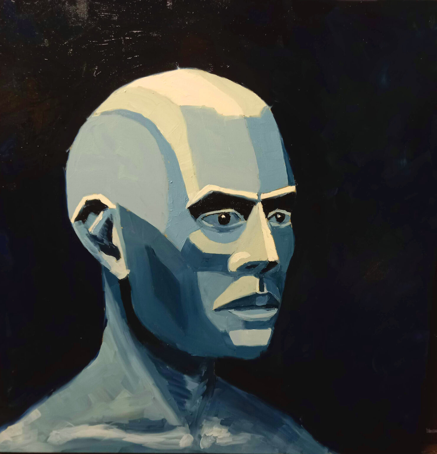 Head, (blue), oil on board, 40 x 40 cm