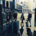 Britomart figures crossing in the rain / oil on board / 800 x 600 mm / Private collection thumbnail