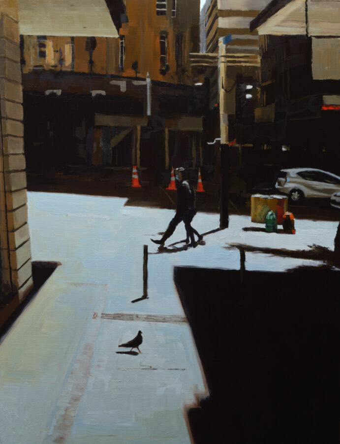 Two figures, Durham Lane / oil on board / 800 x 600 mm / Private collection